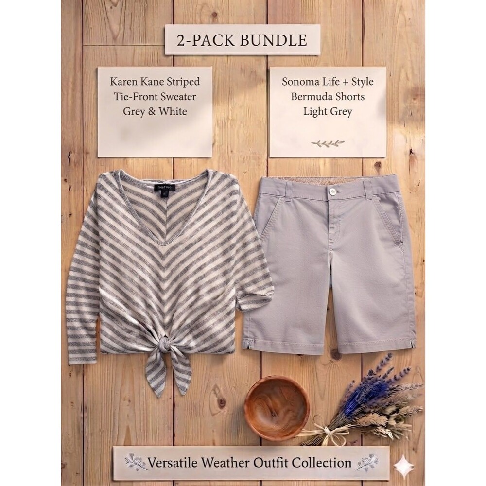 2 Pack Bundle Lot! Karen Kane Pullover 3/4 Sweater & Sonoma Bermuda Shorts